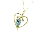 blue topaz necklace, blue topaz heart necklace, blue topaz charm, heart necklace, heart charm, gold heart necklace, gems and jewels