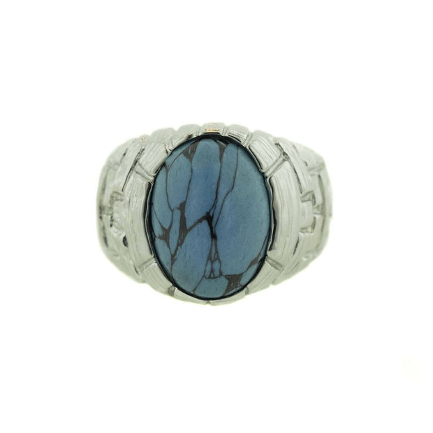 december birthstone, men's ring, turquoise ring, men's turquoise ring, matrix, hemetite, father's day, gents ring, heavy stone ring, gems and jewels for less, jewelsforless, silver ring, men's silver ring, blue stone