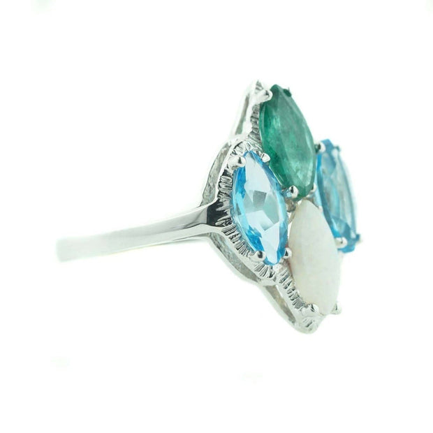 blue topaz, emerald, opal, blue topaz ring, emerald ring, opal ring, mothers day, december birthstone, may birthstone, october birthstone, white gold, gems and jewels for less, jewelsforless, 14K white gold, best price gemstone jewelry