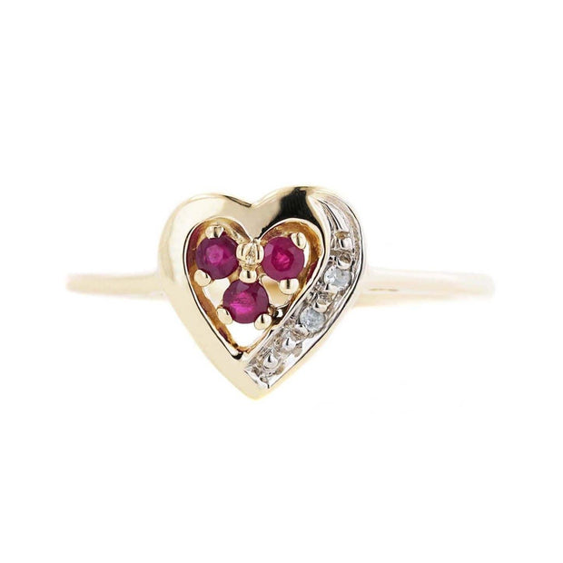 women's ring, heart ring, yellow gold, rubies, july birthstone, white sapphires, mothers day, best price, fine jewelry, gems and jewels for less, jewelsforless, love, alternative engagement ring, best price