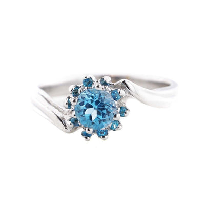 blue gold ring, blue topaz flower ring, blue jewels, blue topaz rings, gems and jewels, flower ring, blue topaz engagement ring