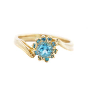 blue topaz flower ring, blue jewels, blue topaz rings, gems and jewels, flower ring, blue topaz engagement ring, blue gold ring
