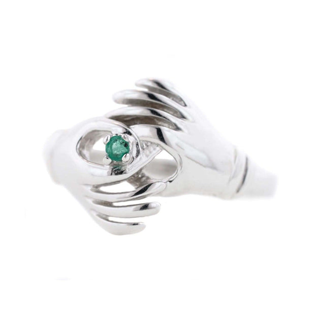 gems and jewels for less, mothers day, hands, ring, emerald, emerald ring, green, peace, white gold ring, woman ring, 14K Gold, solid gold, real gold, best price, wholesale jewelry, discount ring, kay, zales, gift for mom, alternative engagement ring, art ring