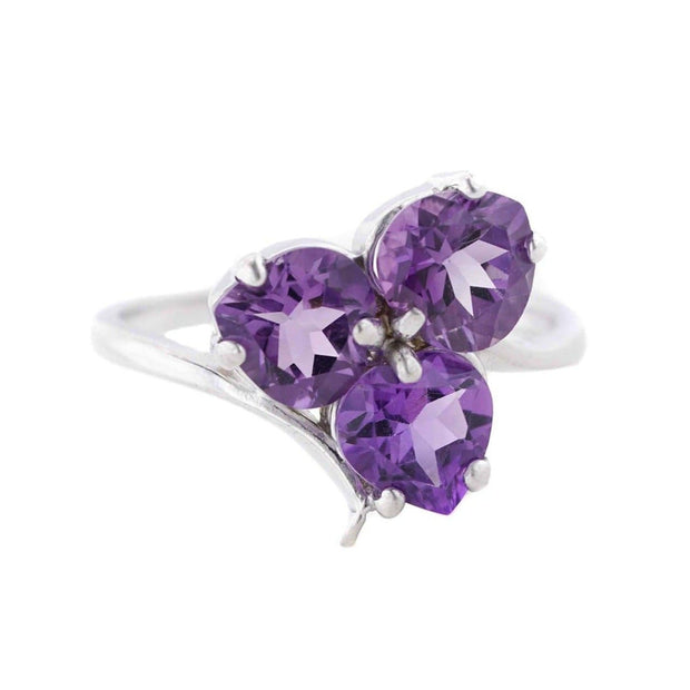 three stone amethyst ring, amethyst ring, heart ring, white gold, gemstone jewelry, mothers day, gems and jewels for less, jewelsforless, best price
