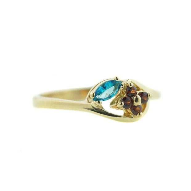 women's ring, woman ring, blue topaz ring, garnet ring, gold ring, 14k gold, fine jewelry, flower ring, zales, kay, best price, wholesale jewelry, cheap ring, fine jewelry, gemstone jewelry, gift for mom, mothers day, gems and jewels for less, jewelsforless