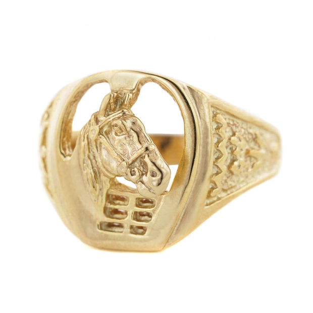 Horse ring, men's ring, equestrian ring, 14K yellow gold men's ring, 14K white gold men's ring, mens horse ring, designer ring