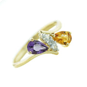 amethyst, citrine, february birthstone, november birthstone, white sapphire, yellow gold, women's ring, h stern, gemstone jewelry, fine jewelry, designer jewelry, mothers day, gems and jewels for less, jewelsforless, amethyst and citrine, amethyst and citrine ring, citrine and amethyst