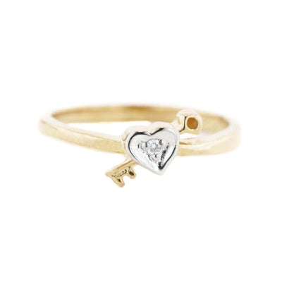 gems and jewels for less, mothers day, sweetheart ring, heart and key diamond ring, heart ring, diamond ring, 14k yellow gold, cupid, valentines ring, promise ring, best price, women's ring, woman ring, childrens ring, pinky ring, best price, wholesale jewelry, heart ring