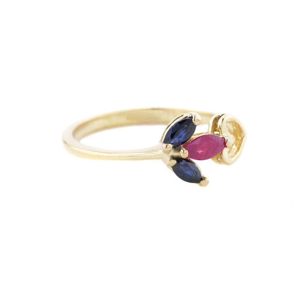 Ruby and Sapphire Ring - Yellow Gold - Woman's Floral Heart Ring Design ...