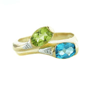 blue gemstones, blue stone, blue jewels, peridot, august birthstone, blue topaz, december birthstone, peridot ring, blue topaz ring, yellow gold, green stone, mothers day, gems and jewels for less, jewelsforless