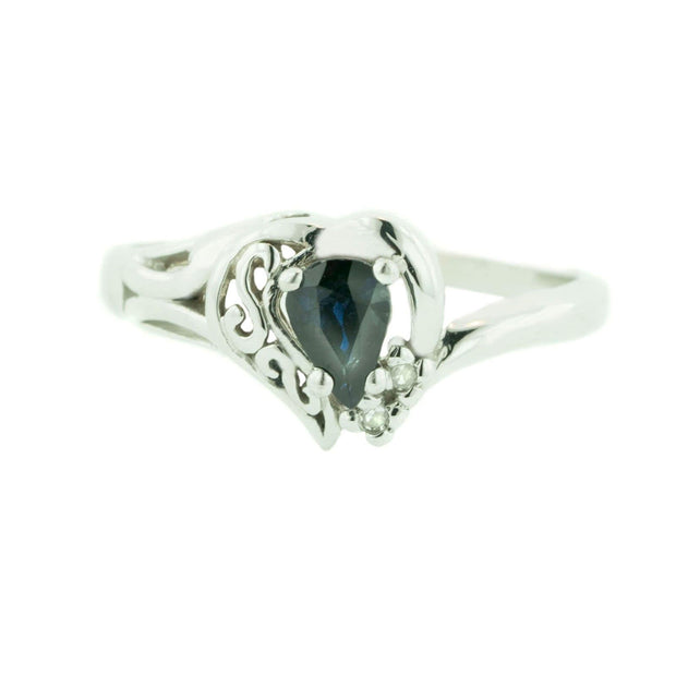 White Gold Blue Sapphire Ring - 14K
